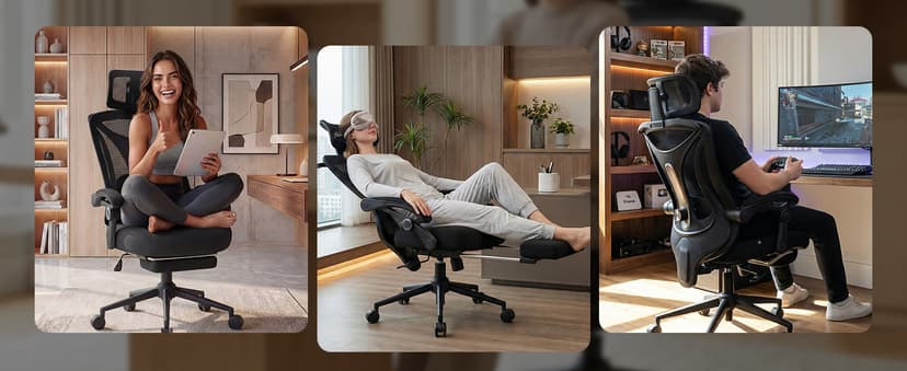 Ergonomic Office Chair with Footrest - Adjustable Lumbar Support & Headrest, 90-160° Reclining Mesh Back Computer Chair - Home Office/Gaming, 350lbs Capacity