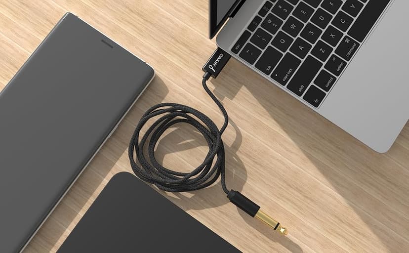 Cubilux Guitar to USB A Cable, USB to 6.35mm (1/4') TS Mono Line-in Cord for Bass/Electronic Piano/Drums, Instrument to Laptop PC, 6 FT