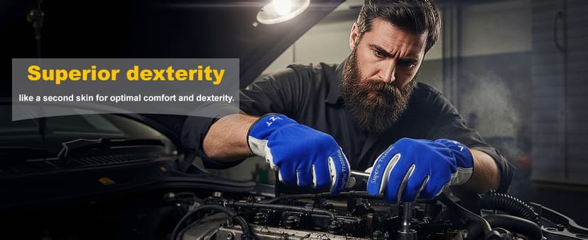 VZT 12 Pairs Bulk Winter Leather Work Gloves for Men or Women for Construction, Wood cutting, Driving, Water Resistant, Keep warm, Soft, Cowhide, Class 4 Abrasion Resistant, Blue-White, XL