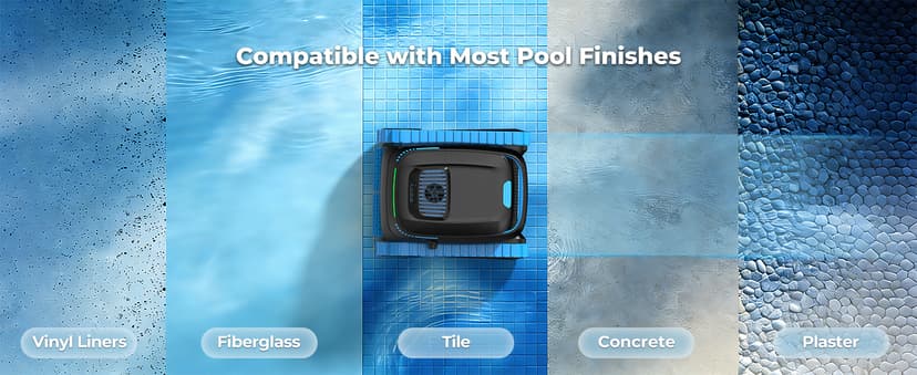 Cordless Robotic Pool Cleaner, 5,000 GPH with 150μm Filter, Floor/Wall/Waterline Cleaning, Smart Zigzag Navigation, 5,200mAh Battery, App-Controlled Presets for Inground & Above Ground Pools