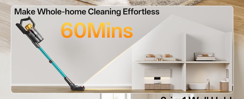 Cordless Vacuum Cleaner, 650W 55KPa 60Mins Vacuum Cleaners for Home, 8-in-1 Stick Vacuum with Charging Dock Station, Powerful Suction, Rechargeable, Versatile for Carpet, Hard Floor, Pet Hair