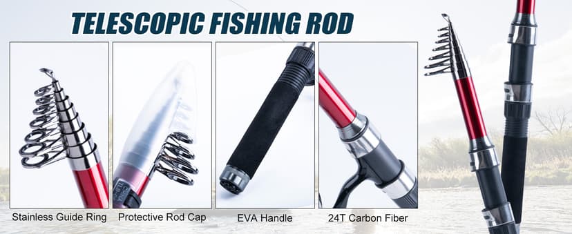 Goture Fishing Rod and Reel Combos-2PCS Telescopic Fishing Pole+2PCS Pre-Loaded Spinning Reels with Carrier Bag,1.8M-2.7M Telescopic Rod Reel Kit for Starter Travel Saltwater Freshwater,Gifts for Men