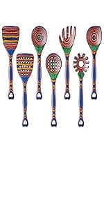 Gudamaye 7-Piece Brown Pakkawood Utensils Set – Sturdy, Eco-Friendly, Wooden Spoons for cooking, Wooden Utensil for cooking, Wooden Kitchen Tool, Home & Kitchen Gifts for Men and Women