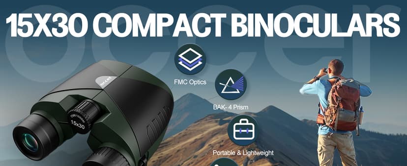 15x30 Compact Binoculars for Adults and Kids - Occer Large View High Powered Binoculars for Bird Watching - Lightweight Easy Focus Binocs with Low Light Vision for Hunting Cruise Ship Travel