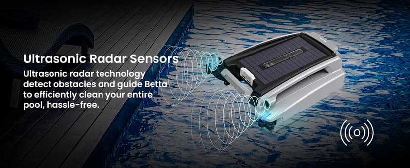 Betta SE Plus - Solar-Powered Robotic Pool Skimmer with 24/7 Continuous Cleaning Power, Dual Charging Options, Twin Salt Chlorine Tolerant Motors, and Shallow Water Safeguard