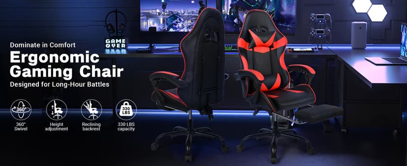 Gaming Chair with Footrest and Lumbar Support, Height Adjustable Chair with 360°Office Desk Chair,Heavy Duty 330lbs Computer Chair for Adults