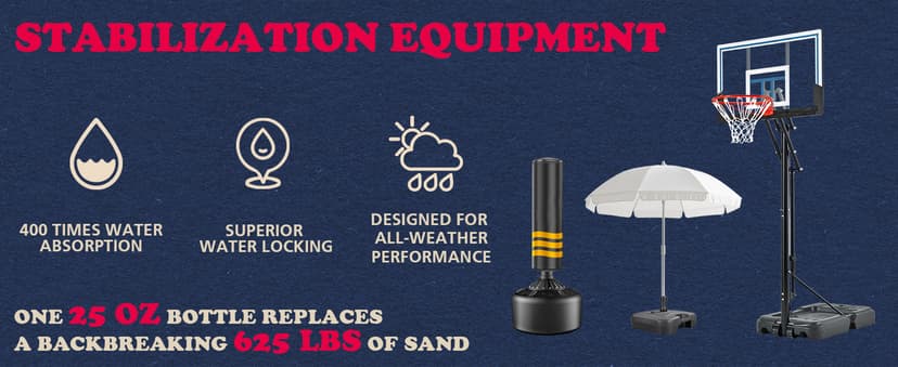 AceGold Sand & Sand Bag Alternative Polymer | Base Weighted Gel Replaces 625 lbs. Sandbags to Anchor Portable Basketball Hoops, Umbrellas, Pool Hoops & Items with a Base from Falling | 25oz