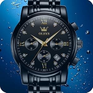 OLEVS Men's Stainless Steel Chronograph Watch, Big Face Gold Silver Black Tone Easy to Read Analog Quartz Watch, Luxury Waterproof Date Diamond Roman Arabic Numerals Dial Dress Watch for Men