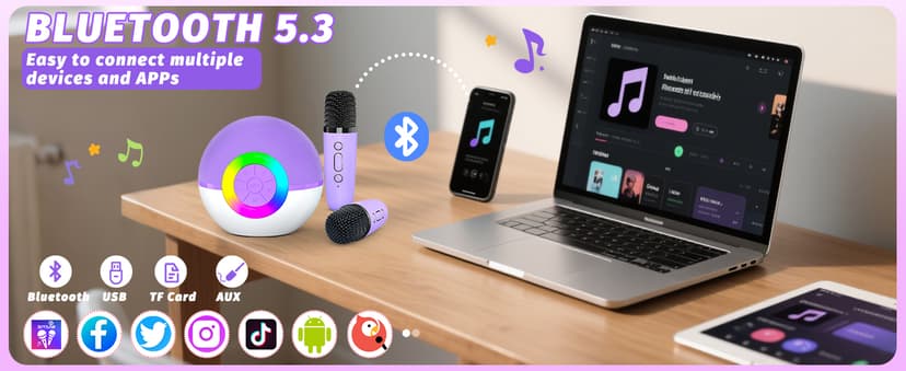 goopow Mini Karaoke Machine Speaker for Kids Adults, Portable Bluetooth Microphone Song Toys with LED Light, Best Chritmas Birthday Festival Gift for 3 4 5 6 7 8+ Year Old Girls Boys (Purple-2MIC) B0D4TMSXJ8