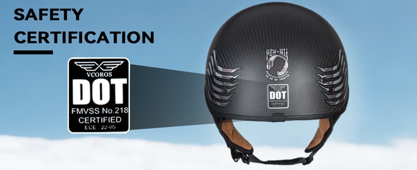 VCOROS Carbon Fiber Open Face Retro Motorcycle Helmets Men Women Half Face Helmets for Motorbike Cruiser Chopper Moped Scooter ATV (Gloss Black, L)