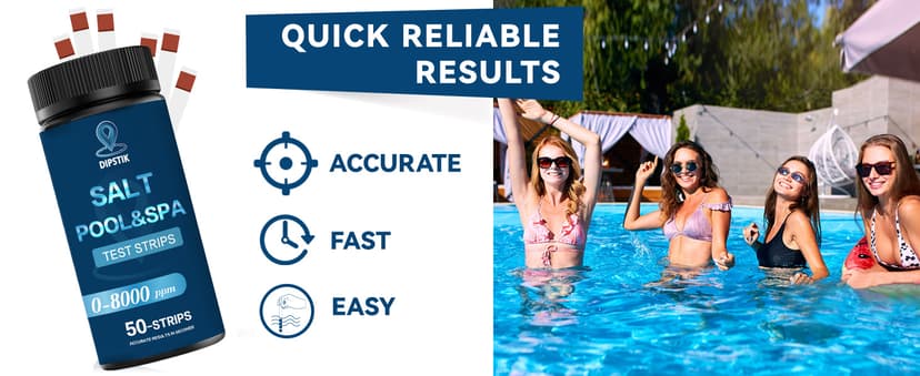 Saltwater Pool Test Strips, 0-8000 ppm, Salt Test Strips Kit for Sodium Chloride Swimming Pool and Spa Test Strips-Quick and Accurate Results
