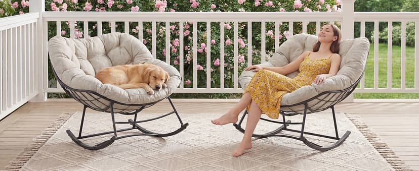 NEWBULIG Outdoor Patio Rocking Chair with 5.5" Thick Cushion, Oversized Egg Lounge Chair, 450 Lbs Heavy Duty, Water-Repellent Fabric, for Garden, Porch, Living Room