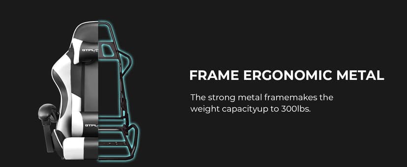 GTPLAYER Gaming Chair, Computer Chair with Footrest and Lumbar Support, Height Adjustable Game Chair with 360°-Swivel Seat and Headrest and for Office or Gaming (White)