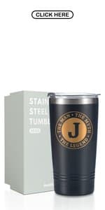 Onebttl Onebttl Personalized Gifts for Men with Initials, Monogrammed Travel Tumbler for Him, Custom Coffee Cups, Unique Birthday Christmas Gifts for Men who Have Everything, Black, 20oz, J