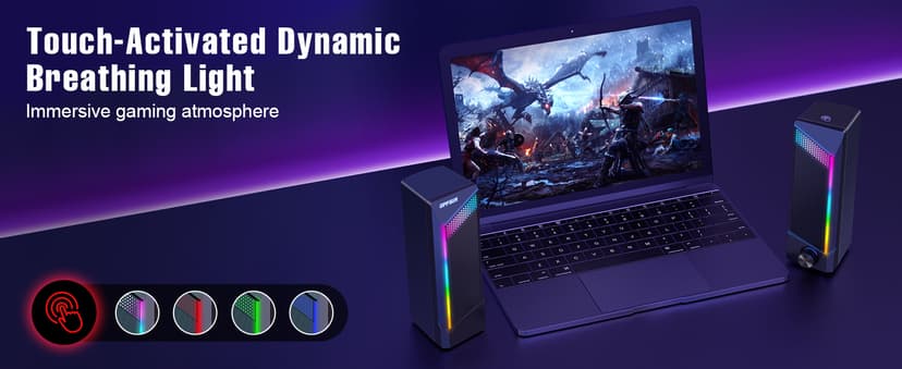 Computer Speakers, 2 in 1 PC Speaker , Gaming Speakers for PC Computer Laptop Desktop Monitor, RGB Speakers with Touch Sensitive Lighting, USB Powered 3.5mm Aux(Package Only Two Speaker, No Soundbar)
