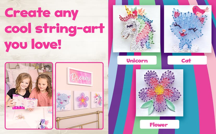 Hapinest String Art Craft Kit for Kids Ages 10-12 and Up, 3D String Art Kit Crafts for Teens, Birthday Gifts for Tween Girls Ages 10 11 12 Years Old and Up, Makes 3 Designs - Unicorn, Cat, and Flower