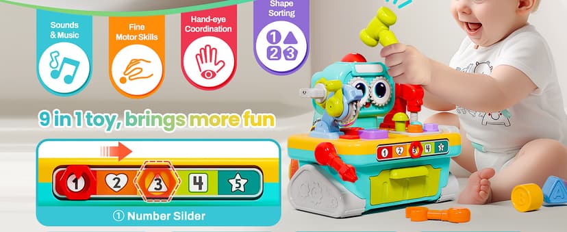 Infant Shape Sorter Activity, Kid Pounding Game, Toddler Learning Toy, 1st Birthday Gift 12 18 24 Month Girl Age One 1 2 3 Yr iPlay, iLearn Toddler Musical Workbench Toy, 1 Year Boy Gift, Baby Tool Set B0CWNGN5V2