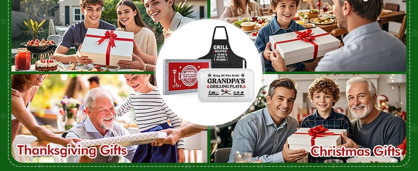 Grandpa Christmas Birthday Gifts,Best Grandpa Gifts from Grandkids,Great Grandfather Grandparents Thanksgiving Xmas Present from Granddaughter Grandson,Funny BBQ Grilling Platter with Apron Sets Gift