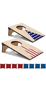 2PCS Mini Tabletop Cornhole Boards, 4.7" W x 7.7" L Wooden Desktop Toss Game with 8 Bean Bags, Portable Game Set for Travel Home