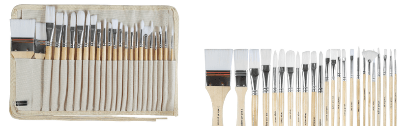 Wooden Handles, 24 Different Types of Brushes, Nylon Hair, Professional, Oil, Acrylic and Watercolor Painting Paint Brushes Set of 24 Pieces with Canvas Brush Case B095M9LKPN