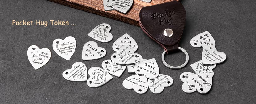 Qunrwe Pocket Hug Token,Long Distance Gifts Keepsake,Double Sided Inspirational Thinking of you Gift with Leather Keychain