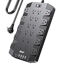 Power Strip, SUPERDANNY Surge Protector with 22 AC Outlets and 6 USB Charging Ports, 1875W/15A, 2100 Joules, 6.5Ft Flat Plug Heavy Duty Extension Cord for Home, Office, Dorm, Gaming Room, Black