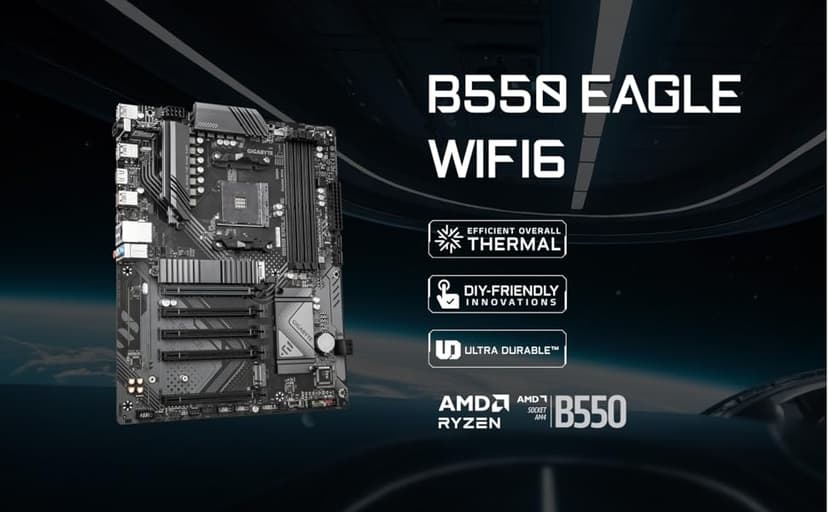GIGABYTE B550 Eagle WIFI6 Motherboard, Supports AMD AM4 Ryzen 5000 Processors, ATX, DDR4, 2X M.2, PCIe 4.0, WIFI6, 1GbE LAN, EZ-Latch