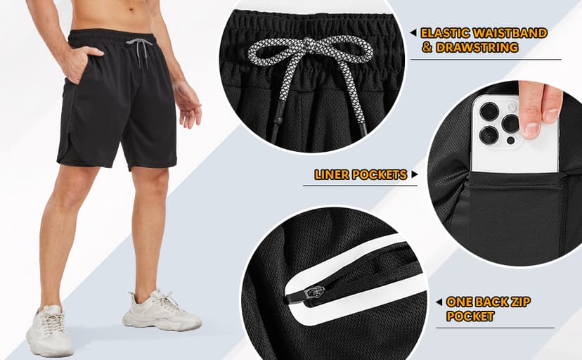 3 Pack Men's 2 In1 Gym Shorts Men with Pockets 7 inch Workout Shorts Men Running Shorts with Liner&Towel Loop