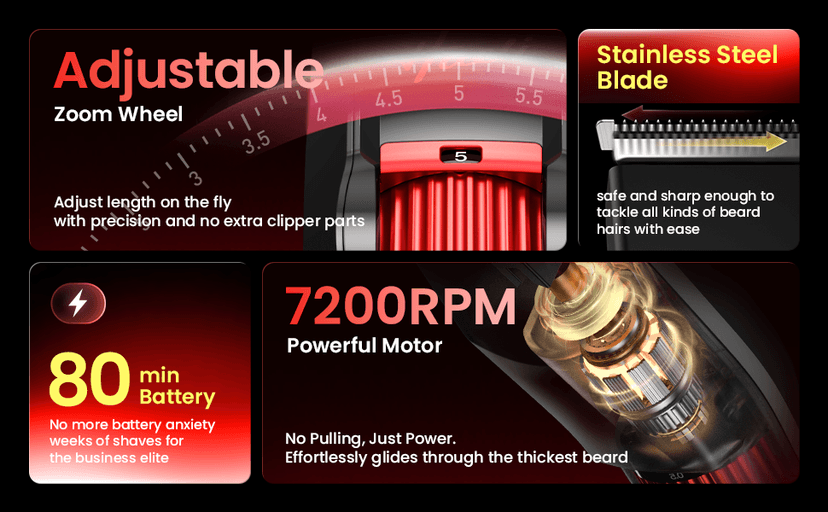 Men's Beard Trimmer with Precision Dial, 20 Adjustable Length Settings for Beard Mustache & Facial Grooming, Cordless Rechargeable, Professional Hair Clipper IPX7 Waterproof Wet/Dry Use, Red