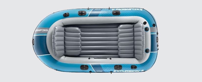 INTEX 66324EP Excursion 4 Inflatable Boat Set: Includes Deluxe 54in Aluminum Oars and High-Output Pump – Adjustable Seats with Backrest – Fishing Rod Holders – 4-Person – 1100lb Weight Capacity