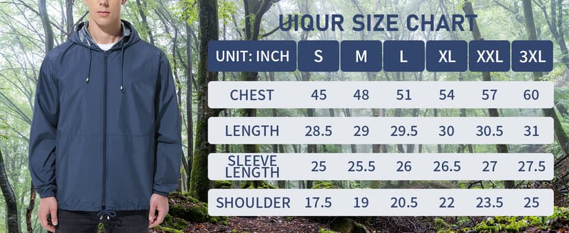 UIQUR Mens Rain Jacket Raincoat Windbreaker Running Waterproof Lightweight Packable with Hood Travel Hiking Cycling