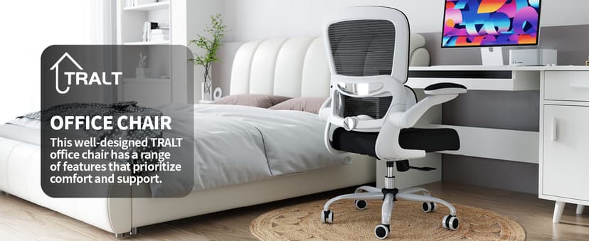 TRALT Office Chair - Ergonomic Desk Chair with Adjustable Lumbar Support, Mesh Computer Chair, Executive Chairs for Home Office Comfortable Lumbar Support (White+Black)