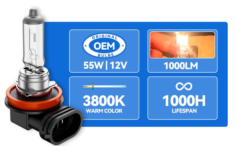 H11 Headlight Bulbs, 2Pcs 12V 55W H11 Halogen Bulbs Replacement for Car Truck Headlight Bulb, 3800K Amber Yellow