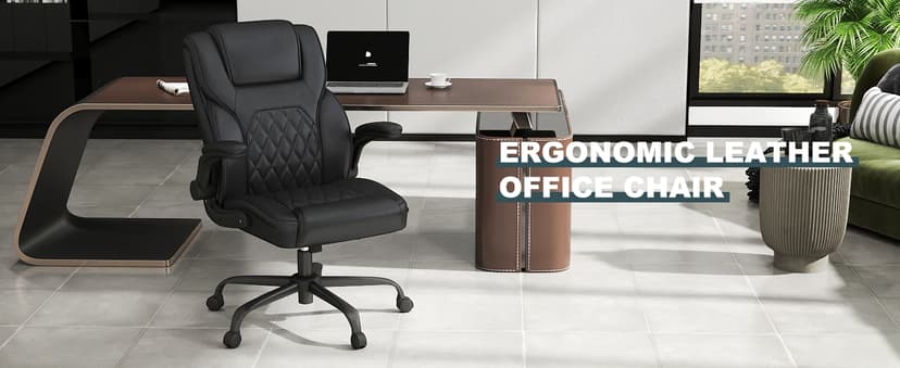 AnyGod Executive Office Chair, Comfy Ergonomic Computer Desk Chairs with Flip-up Armrests, Lumbar Support, High Back, 360° Swivel and Rocking Function for Home Office