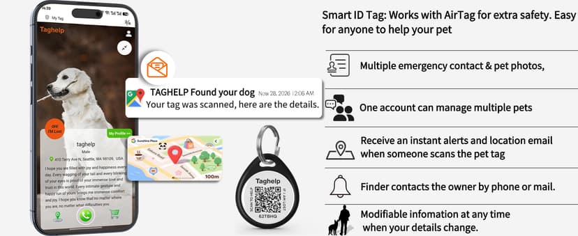 QR Code & AirTag Tactical Dog Collar - Military Grade Adjustable Reflective Collar with Control Handle, for Large Medium Dogs, Durable Nylon Metal Buckle (Yellow-L)
