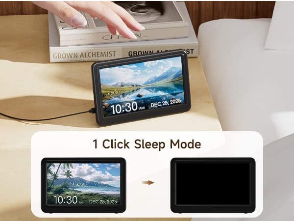 Raynic Date Clock, Digital Calendar Clock with 12 Themes, 20 Alarms, 20 Reminders, Semi-Automatic Dimming, 12/24 Hours, Auto DST for Desktop, Office, Students (Black, 7 Inches)