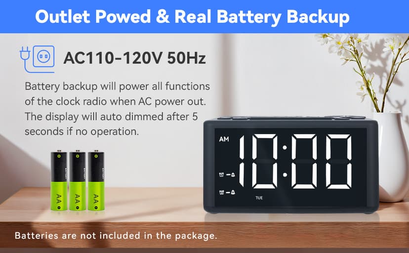 Digital Alarm Clock Radio with AM/FM Radio, Presets, Scan, Dual Weekday/Weekend Alarms, Snooze, Sleep Timer and Dimmable White LED Display for Bedroom, Living Rooms, Kitchens, Offices, etc (White)