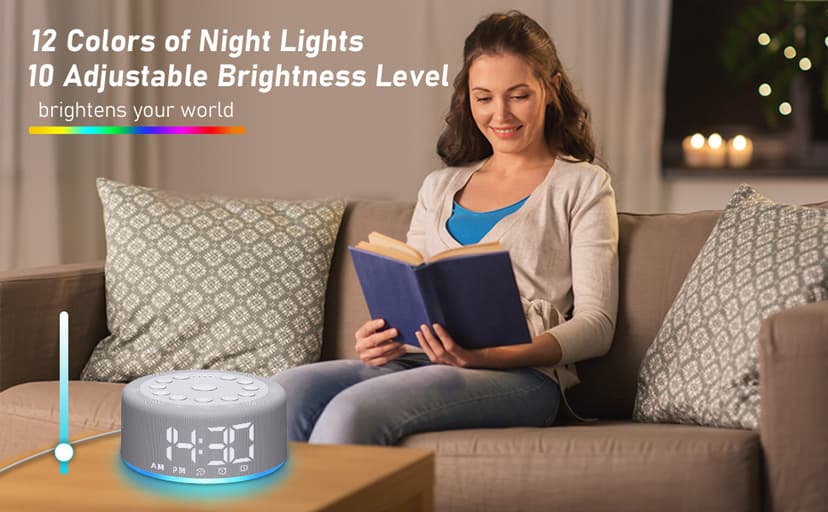Sound Machine Alarm Clock Brown Noise White Noise Machine Night Light with Dual Alarms Backup Battery 30 Sleeping Sounds for Baby Kids Adults 32 Level Volume 5 Timers 15 Wake Up Sounds Memory Function