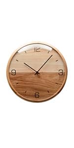 Driini Wooden Analog Desktop Clock – 4.3 in. Decorative Pinewood, No-Tick Design – Easy to Read Silent Sweep Mantle Clock – Quiet Tabletop Clocks with Wood Body, Hands, & Battery Cover; Dark