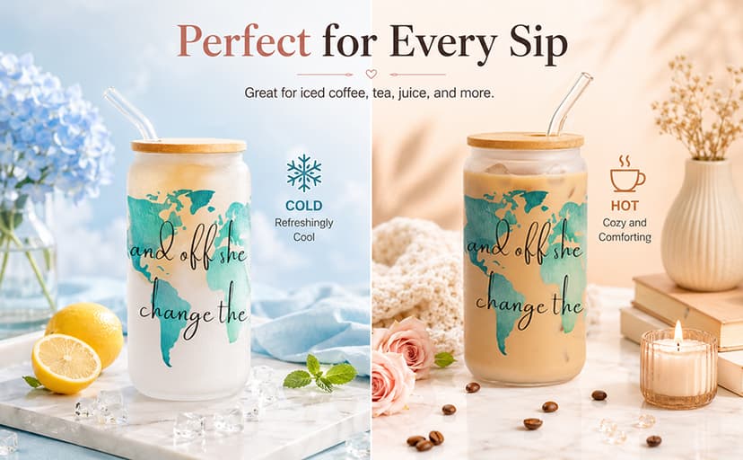 Frerdui Graduation Gift for Her – And Off She Went to Change the World 16oz Glass Cup, Cute Grad Gift for College High School Graduate, Grad Gift for Daughter Niece Granddaughter Friend B0GTY7QRB9