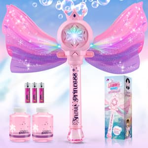 3 AA Batteries & 2 Bubble Solutions, Outdoor Party Birthday Gift for Girls 3-8, Bubble Machine for kids, Princess Toys, Pink Bubble Wand for Kids, LED Light Music Bubble Toys Girl Gifts Age 3+ B0BX57W4RX