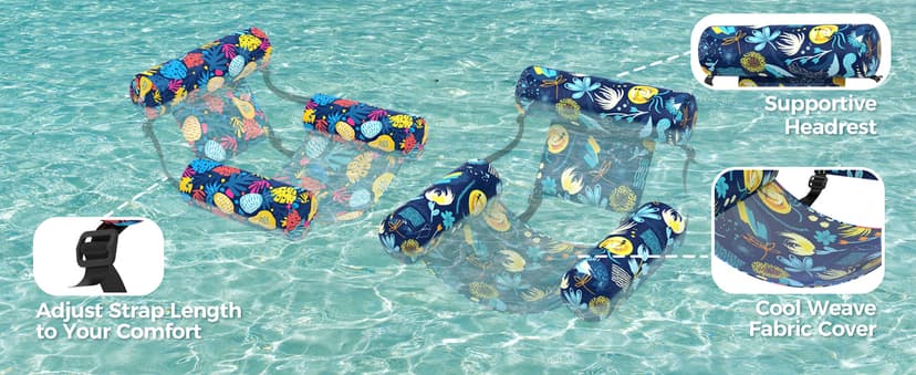 Sunikko X Pool Floats Adult 2 Packs Fabric Heavy Duty Inflatable Pool Chair Hammock, Blow Up Floaties for Adults, Hawaii Flower Floats for Pool Floating, Party Summer Toys Water Beach Lake Fun