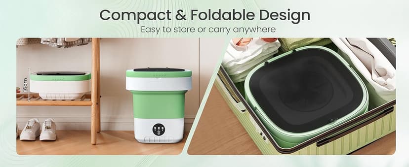 Portable Washing Machine - 16L Mini Foldable Washer with Spin Basket, Deep Cleaning for Small Clothes & 3 Cleaning Modes, Collapsible Laundry for Apartment, Dorm, Hotel, RV and Travel (Green)