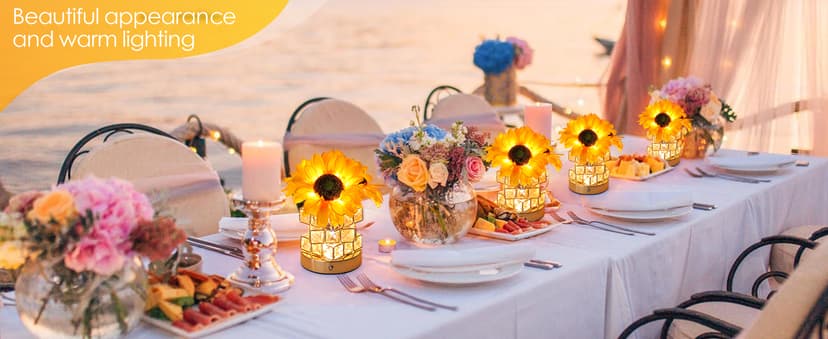 Sunflowers Flower Lamp,Rechargeable Cordless Touch Table Lamp,3-Colour Infinitely Dimming Small Night Light,Festival Restaurant Bedroom Bar Coffee Shop Birthday Gifts for Women Mom