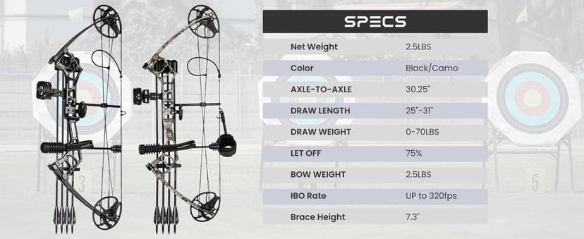 Archery Eagle Compound Bow and Archery Sets 20-70lbs for Adults and Teens,25"-31" Draw Length,up to IBO 320 fps,Lightweight Design Bow Adjustable 2026 New