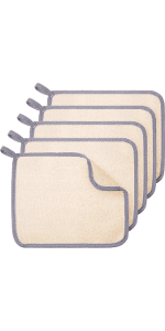 Tatuo 5 Pcs Exfoliating Face and Body Wash Cloths Towel Weave Bath Exfoliating Scrub Massage Bath Cloth for Women and Men, 10.63 x 9.05 Inch (White, Pink, Blue, Gray, Black Edge)