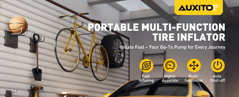 40L/min Tire Inflator for Car Tires, Bikes and Motorcycles, Auto Shut-off, Digital Display Pressure Gauge, LED Light AUXITO 150PSI Tire Inflator Portable Air Compressor, 5X Faster Air Pump B0DMNMCGMY