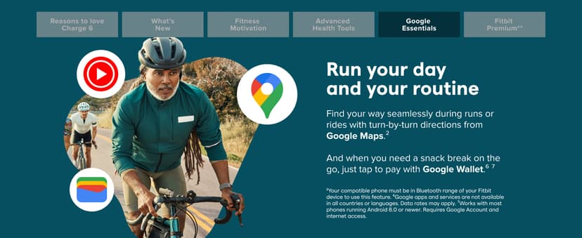 Fitbit Charge 6 Fitness Tracker with Google apps, Heart Rate on Exercise Equipment, 6-Months Premium Membership Included, GPS, Health Tools and More, Obsidian/Black, One Size (S & L Bands Included)