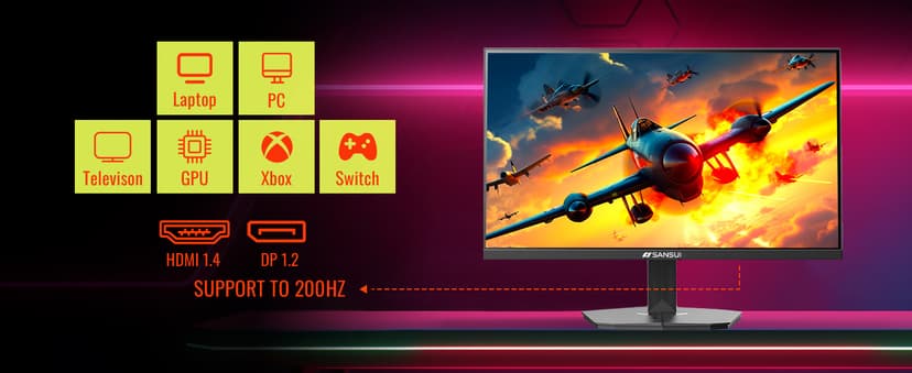 SANSUI 24 Inch Gaming Monitor 200Hz 1Ms FreeSync HDR 110% sRGB FHD 1080P Computer Monitor HDMI DP Ports Eye Care Frameless VESA Mount Cable Management (ES-G24F4L HDMI Cable Included)