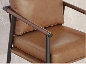 Watson & Whitely Mid Century Modern Barstools Set of 2, 26" H Upholstered Counter Height Bar Stools with Wood Armrests and Metal Legs, Fabric in Beige